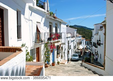 Frigiliana, Spain - March 19, 2008 - Typical Street In Whitewashed Village, Frigiliana, Spain - Marc