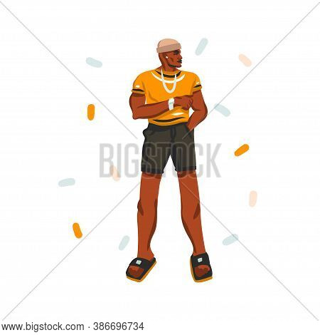 Hand Drawn Vector Abstract Stock Graphic Illustration With Young Happy Black African American Beauty