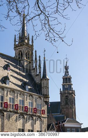 Beautiful Cathedral On The Central Square In Gouda Town, Netherlands
