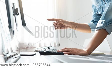 Software Developer Or Programmer Working Data Debugging Improvement Binary Algorithm On Desktop Pc I
