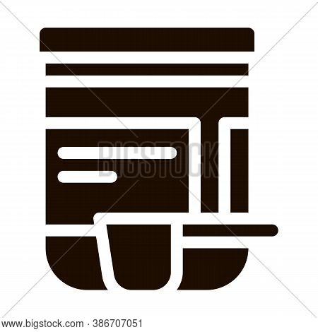Supplements Bottle And Scoop Vector Icon. Sportsman Plastic Container With Creatine Powder And Scoop
