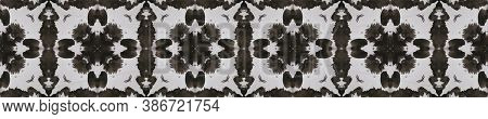 Boho Fabric. Repeat Tie Dye Rapport. Ikat Japanese Motif. Black, White, Gray, Silver Seamless Textur