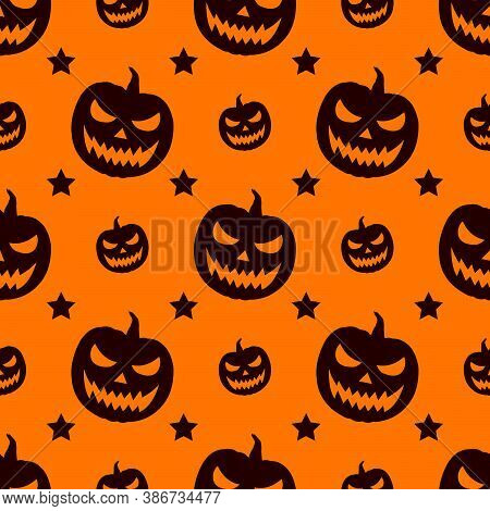 Halloween Seamless Pattern With Pumpkins And Stars