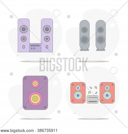 Speakers. Stereo Speakers With Subwoofer Vector Flat Illustration On White Background