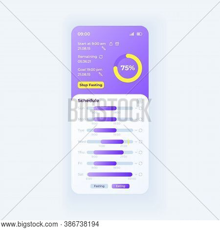 Fasting Controller Smartphone Interface Vector Template. Mobile App Page Daymode Design Layout. Remi