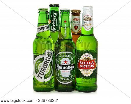 Bucharest, Romania - January 16, 2016. Various Brands Of Popular Beer Produced In Europe, Including 