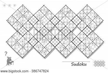 Logic Sudoku Diagonal Game For Children And Adults. Big Puzzle With 8 Squares, Difficult Level. Prin
