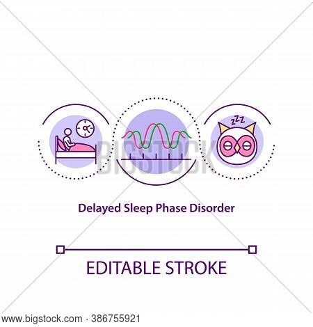 Delayed Sleep Phase Disorder Concept Icon. Disrupted Circadian Rhythm, Biological Clock Idea Thin Li