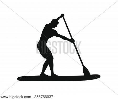 Supboarding Vector Icon. Man On Sup Board Silhouette Black On White