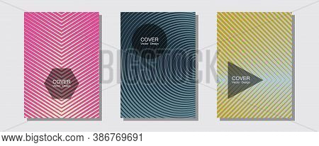Brochure Covers, Posters, Banners Vector Templates. Simple Book Covers. Halftone Lines Music Poster 