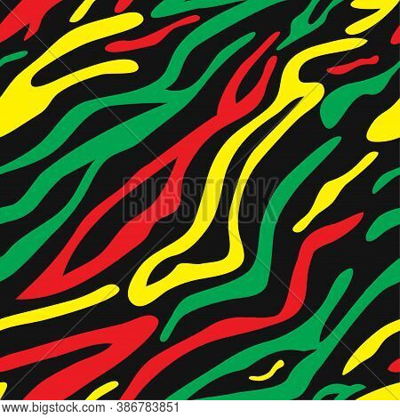 Striped Zebra Seamless Background With Yellow, Green, Red Colors. Colors Of The Ethiopian Flag. Vect