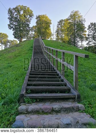 Zemosios Panemunes Mound With Wooden Stairs In Lithuania