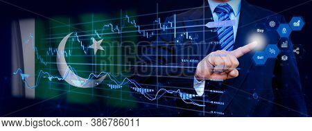 Businessman Touching Data Analytics Process System With Kpi Financial Charts, Dashboard Of Stock And