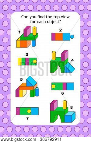 Abstract Educational Visual Puzzle With Top View Of Building Blocks Objects. Spacial Reasoning Skill