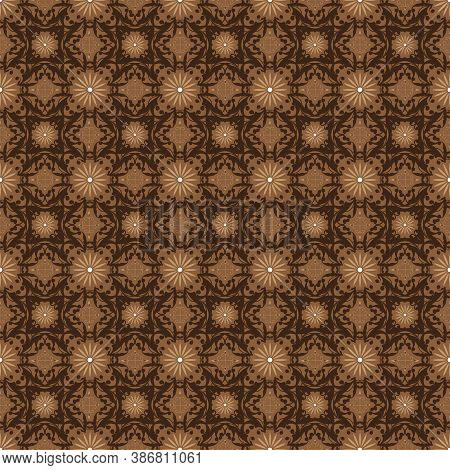 Vintage Flower Motifs On Jogja Batik Design With Seamless Brown Color Design.