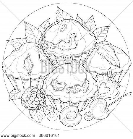 Cupcakes With Berries. Raspberry, Strawberry, Cherry,blueberry, Mint And Apricot.tasty Sweets.colori