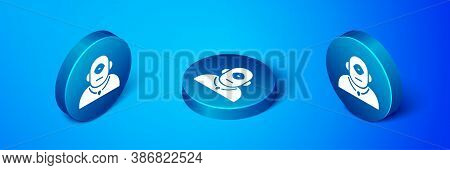 Isometric Cyclops Icon Isolated On Blue Background. Blue Circle Button. Vector