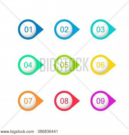 Colorful Number Bullet Points. Flat Circles With Numbers From 1 To 9