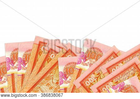 100 Sri Lankan Rupees Bills Lies On Bottom Side Of Screen Isolated On White Background With Copy Spa