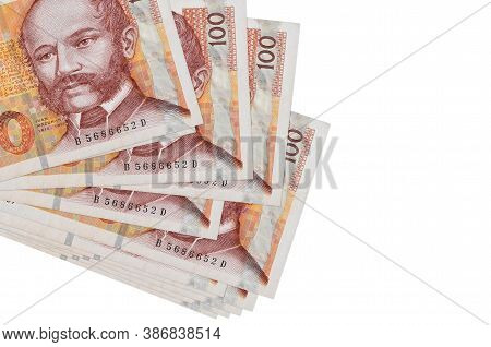 100 Croatian Kuna Bills Lies In Small Bunch Or Pack Isolated On White. Mockup With Copy Space. Busin