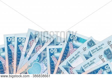 50 Sri Lankan Rupees Bills Lies On Bottom Side Of Screen Isolated On White Background With Copy Spac