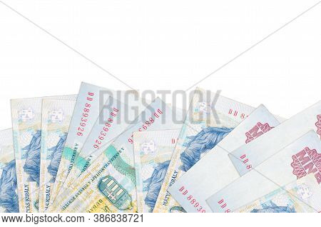 1000 Hungarian Forint Bills Lies On Bottom Side Of Screen Isolated On White Background With Copy Spa