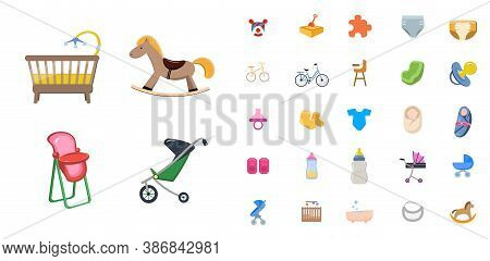 Baby Children. Family Flat Icon Set. With Dummy Diaper Nipple