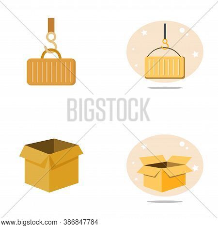 Delivering Flat Icon Set With Open Box, Delivering Container