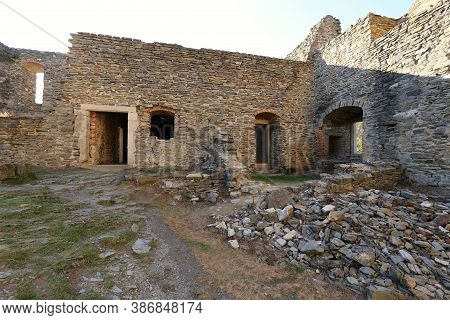Ruins Of Medieval Building Walls With Remains Of Doors And Windows