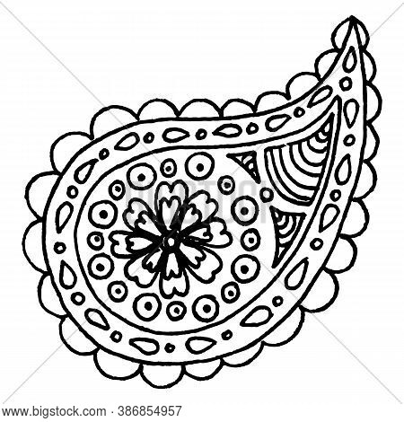 Paisley Buta Hand Drawn Monochrome Pattern Doodle Vector Art