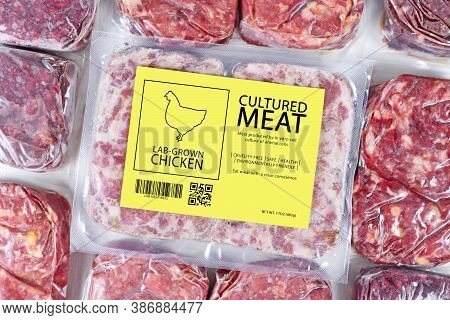 Cultured Chicken Meat Concept For Artificial In Vitro Cell Culture Meat Production With Frozen Packe