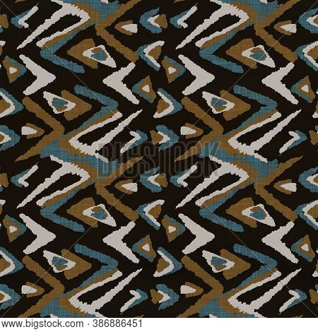 Seamless Dark Blockprint Linen Background. Moody Watercolor Wash Texture. Mid Century 50s Soft Furni