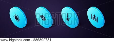 Set Isometric Taj Mahal, Hookah, Chicken Tikka Masala And Cup Of Tea And Leaf Icon. Vector