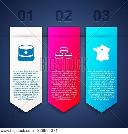 Set Kepi, Macaron Cookie And Map Of France. Business Infographic Template. Vector