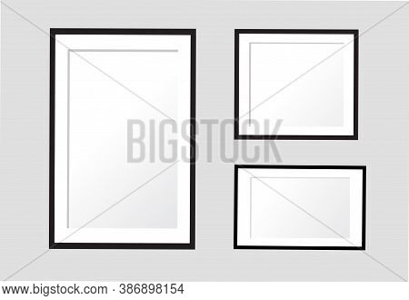 Modern Picture Frames On A White Wall. Set Of Empty Frame Mockups. Decorative Design Element.