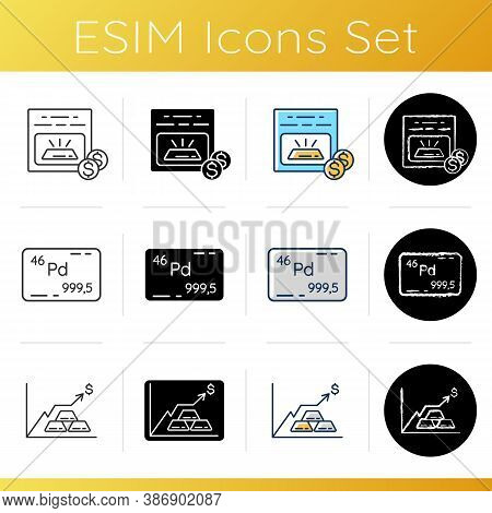 Invest In Precious Metals Icons Set. Unallocated Metal Account. Pallafium Chemical Element. Growing 