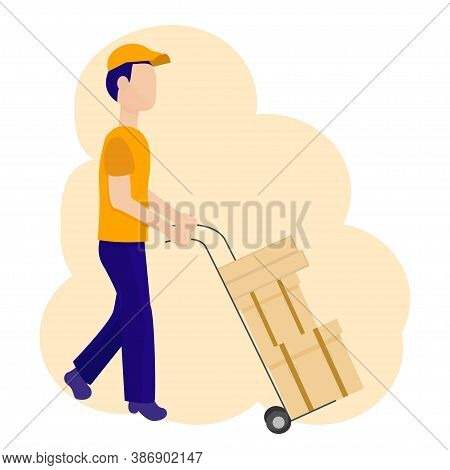 Courier With Delivery Goods In Vector Design. Graphic Illustration Of Delivery Service, Logistic Con