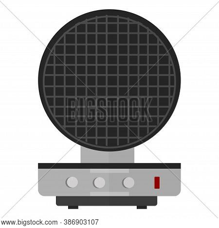 A Round Stainless Steel Waffle Iron In Flat Style Vector Design. Graphic Illustration Of Kitchen Equ