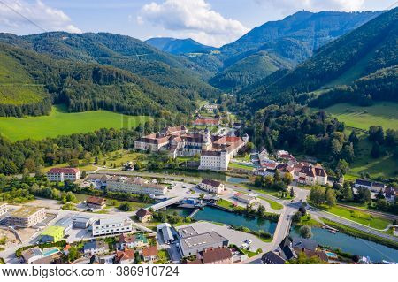 Lilienfeld - Small Town In Lower Austria. View To The Abbey Monastery And The Traisen River And The 