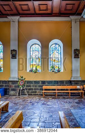 Guaranda, Bolivar Province, Ecuador - November 2013: Interior Of Guaranda\'s Cathedral , With Religi