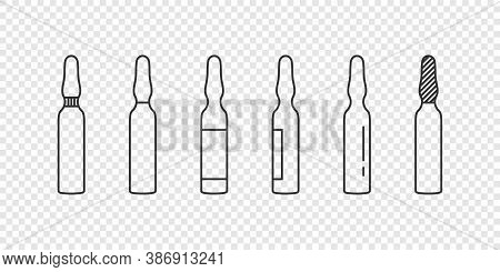 Medical Ampoules Concept. Linear Ampoules Icons On Transparent Background. Vector Illustration