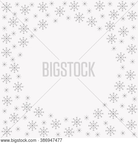 Snowflakes Square Frame Place For Text. Copy Space. Winter Border For New Year And Christmas Cards I