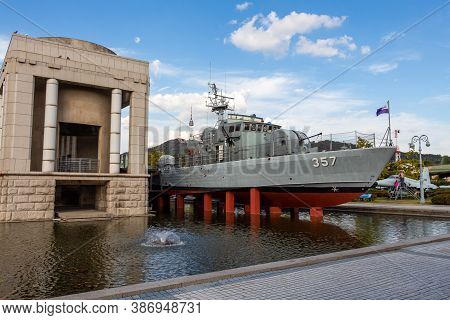Seoul, South Korea - October 19th 2017: A Battleship At The War Memorial Of Korea Museum, Yongsan-do
