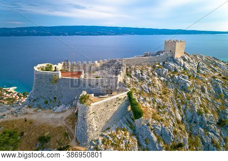 Starigrad Fortica Fortress Above Omis Aerial View, Dalmatia Region Of Croatia
