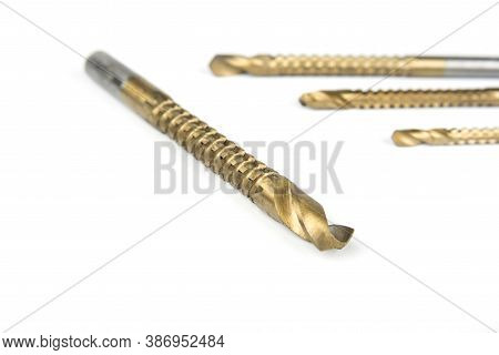 Router Drill Machine Bit Set On A White Background