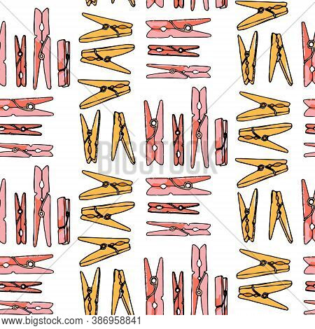 Laundry Seamlesspattern. Modern Cloth Pin Background, Wrapping Paper, Clip Texture, Repetiotion Hous