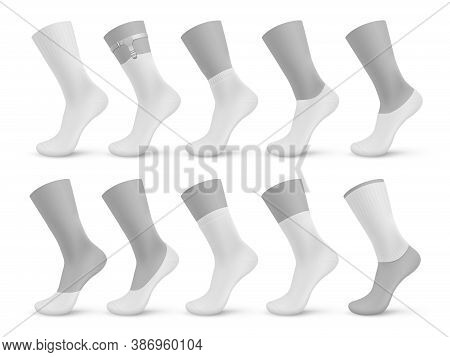 Socks Types. Realistic Blank Different Pairs Of Stocking, 3d Mockup Templates Set Of No-show, Low-cu