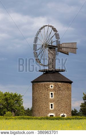 Dutch type windmill With a unique Halladay turbine in Ruprechtov, Southern Moravia, Czech Republic