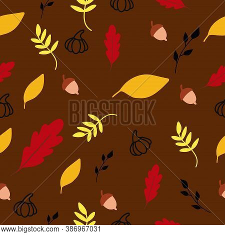 Pattern Of Watercolor Autumn Oak Leaves. All Object Made In Vector. Each One Is Separately. Each Lea