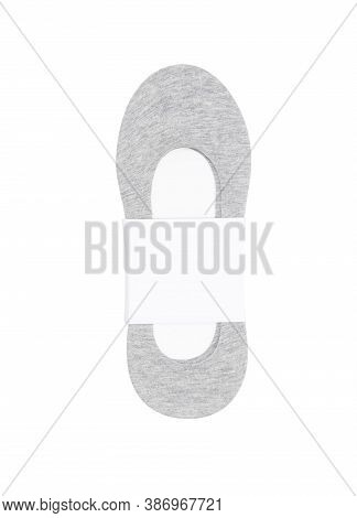 Gray Color Short Mini Socks Mockup For Design Isolated On White Background. Skin Colored Set Of Shor